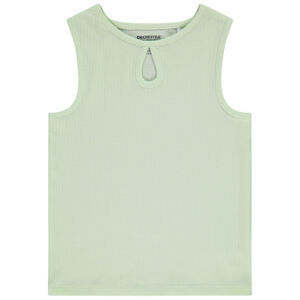 Αμάνικο μπλουζάκι μονόχρωμο με ριπ ύφανση και αζούρ σχέδιο για κορίτσι 