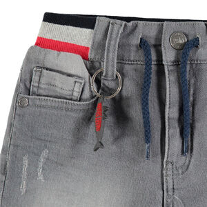 Βερμούδα από τζιν με εφέ used και ελαστική μέση ριγέ 