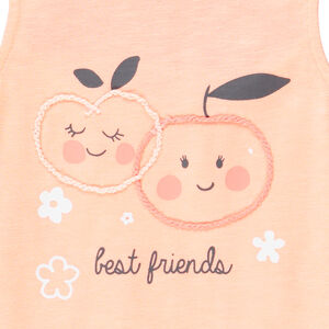 Ensemble tunique + legging print et broderies pêches pour bébé fille 