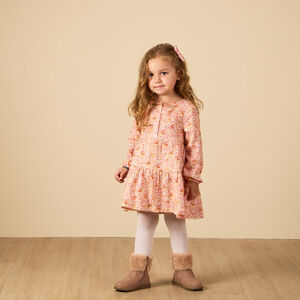 Φόρεμα μακρυμάνικο με βολάν και σχέδιο λουλούδια για μωρό κορίτσι 