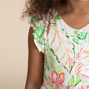 Φόρεμα με κοντά μανίκια και λουράκι με floral σχέδιο για κορίτσι 