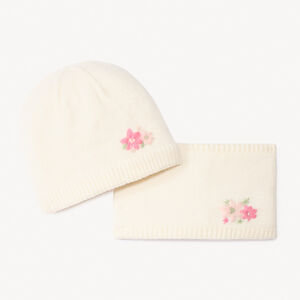 Set bonnet + snood assorties avec broderie pour bébé fille  
