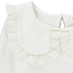 Μπλούζα μακρυμάνικη côtelé με κεντημένο γιακά για κορίτσι 