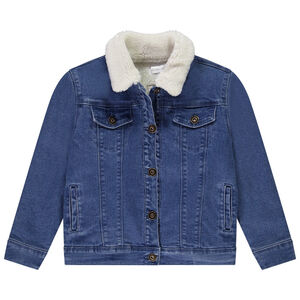 Veste en denim avec col en sherpa et broderies fleurs pour fille 