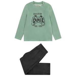 Πιτζάμα 2 τμχ. βελουτέ με φαντεζί σχέδιο για αγόρι 