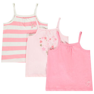 Σετ από 3 φαντεζί αμάνικα μπλουζάκια με λεπτές τιράντες για μωρό κορίτσι 