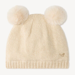 Bonnet bébé fille en tricot doublé micropolaire à pompons 