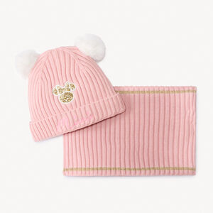 Σέτ σκουφάκι με pompons + Snood από πλεκτό Minnie Disney για κορίτσι 