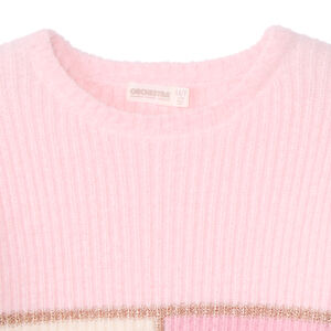 Πουλόβερ μακρυμάνικο πλεκτό με εφέ pelucheux τρίχρωμο για κορίτσι 