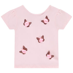 Κοντομάνικο μπλουζάκι με παγιέτες και τρισδιάστατα πέταλα για κορίτσι 