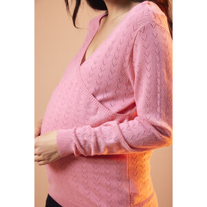 Πουλόβερ εγκυμοσύνης και θηλασμού με εφέ κασκόλ από πλεκτό ανοιχτό σχέδιο 