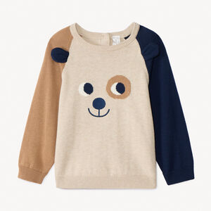 Pull ludique chien en tricot effet color block pour bébé garçon  Main Pull ludique chien en tricot effet color block pour bébé garçon