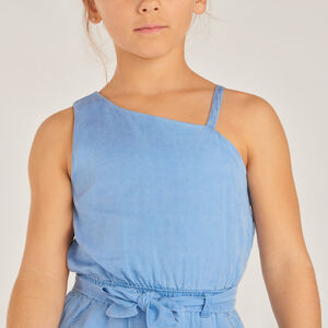 Оλόσωμη φόρμα με ασύμμετρα μανίκια, μονόχρωμη, για κορίτσι 