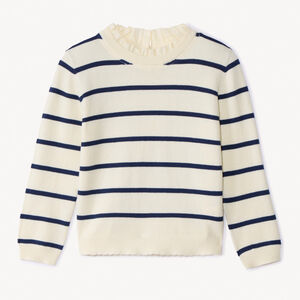 Πουλόβερ πλεκτό με ρίγες και λαιμόκοψη από ποπλίνα με βολάν για κορίτσι 