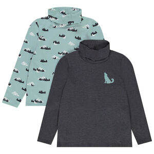 Lot de 2 sous-pulls à col roulé uni et imprimé montagne pour garçon Main Lot de 2 sous-pulls à col roulé uni et imprimé montagne pour garçon