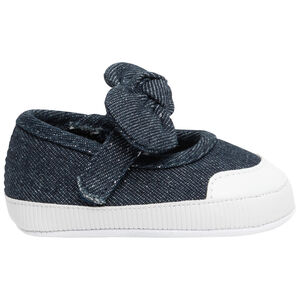 Φαντεζί ύφασμα εφέ τζιν με σκρατς και φιόγκο για μωρό κορίτσι 