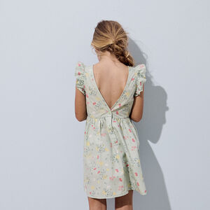 Φόρεμα κοντό μανίκι με βολάν και floral σχέδιο για κορίτσι 