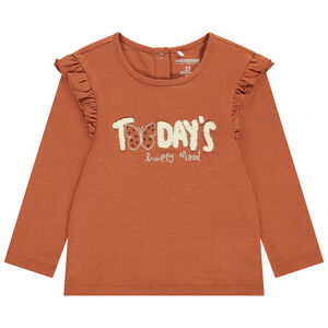 T-shirt μακρυμάνικο με βολάν και φαντεζί σχέδιο για κορίτσι 