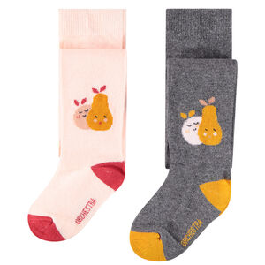 Σετ από 2 καλσόν  πλεκτά με σχέδιο φρούτα για bebe κορίτσι 