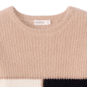 Πουλόβερ μακρυμάνικο πλεκτό με εφέ pelucheux τρίχρωμο για κορίτσι 