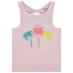 Μπλουζάκι αμάνικο με σχέδιο φοίνικες σε ανάγλυφο και ανοιχτή πλάτη για κορίτσι 