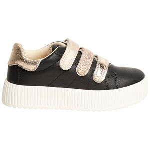 Αθλητικά παπούτσια μαύρα δερματίνη με scratch χρυσαφί για κορίτσι 