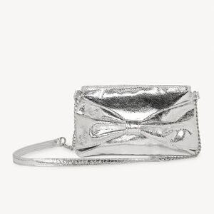 Τσάντα ώμου από δερματίνη με μεταλλικό εφέ και φιόγκο για κορίτσι 