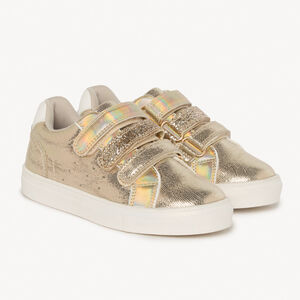 Χρυσές χαμηλές αθλητικές μπότες με ιριδίζον και γυαλιστερό εφέ για κορίτσι 