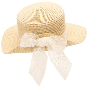 Καπέλο canotier με κορδέλα από κεντημένη δαντέλα για κορίτσι 