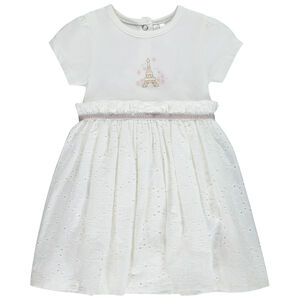 Φόρεμα body με κοντά μανίκια, glitter print Tour Eiffel και δαντέλα για bebe κορίτσι 