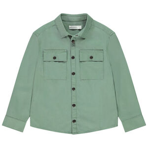 Πουκάμισο μακρυμάνικο μονόχρωμο υφασμάτινο με τσέπες για αγόρι 
