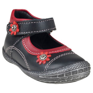 Babies noires et rouges en cuir avec patchs fleur et rivets 