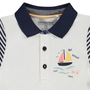 Πόλο κοντομάνικο ριγέ βαμβακερό piqué print voilier για bebe αγόρι 