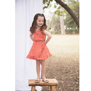 Robe manches courtes en voile de coton imprimé pour fille Main Robe manches courtes en voile de coton imprimé pour fille