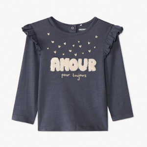 T-shirt manches longues à broderie bouclette pour bébé fille  Main T-shirt manches longues à broderie bouclette pour bébé fille