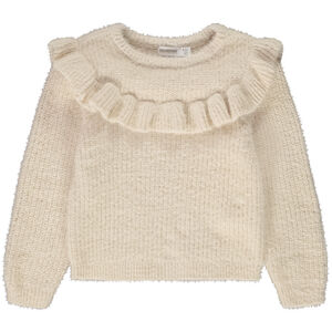 Πουλόβερ σε πλεκτό perlé με βολάν για κορίτσι 