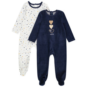 Lot de 2 dors-bien en velours imprimé coeurs pour bébé fille Main Lot de 2 dors-bien en velours imprimé coeurs pour bébé fille