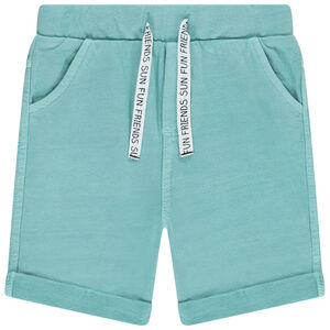 Βερμούδα από φούτερ μονόχρωμη με εκτυπωμένα κορδόνια για bebe αγόρι 