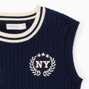 Pull sans manches en tricot torsade et broderie pour fille  