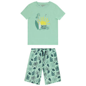 Σετ 2 τμχ. t-shirt κοντομάνικο φαντεζί + σορτς με σχέδιο tropique για αγόρι 