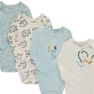 Σετ από 7 μακρυμάνικα κορμάκια Ελέφαντες για bebe αγόρι με διαφορετικά ανοίγματα ανάλογα με την ηλικία 