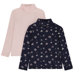 Σετ από 2 πλεκτά μπλουζάκια με ψηλό γιακά για κορίτσι 