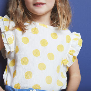 T-shirt forme boîte en jersey froissé manches courtes volantées pour fille Main T-shirt forme boîte en jersey froissé manches courtes volantées pour fille