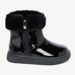 Γυαλιστερές μπότες με γιακά από συνθετική γούνα για μωρό κορίτσι 