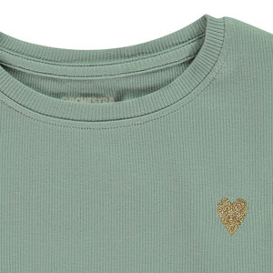 T-shirt μακρυμάνικο ριπ με κέντημα χρυσής καρδιάς για κορίτσι 