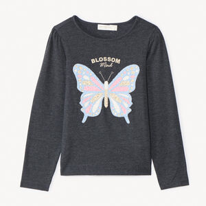 T-shirt manches longues broderie papillon pour fille 