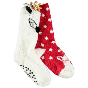 Σετ από 2 ζευγάρια κάλτσες αντιολισθητικές σε χριστουγεννιάτικο στυλ για κορίτσι 