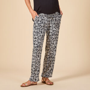 Παντελόνι αέρινο με σχέδιο φύλλων και πλεκτή ζώνη για γυναίκες 