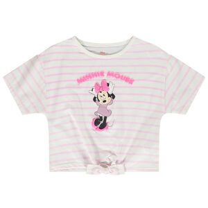 T-shirt κοντομάνικο με ρίγες και σχέδιο puff print Minnie Disney για κορίτσι 
