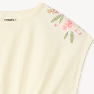 T-shirt crop top oversize à manches courtes avec fleurs brodées pour fille 